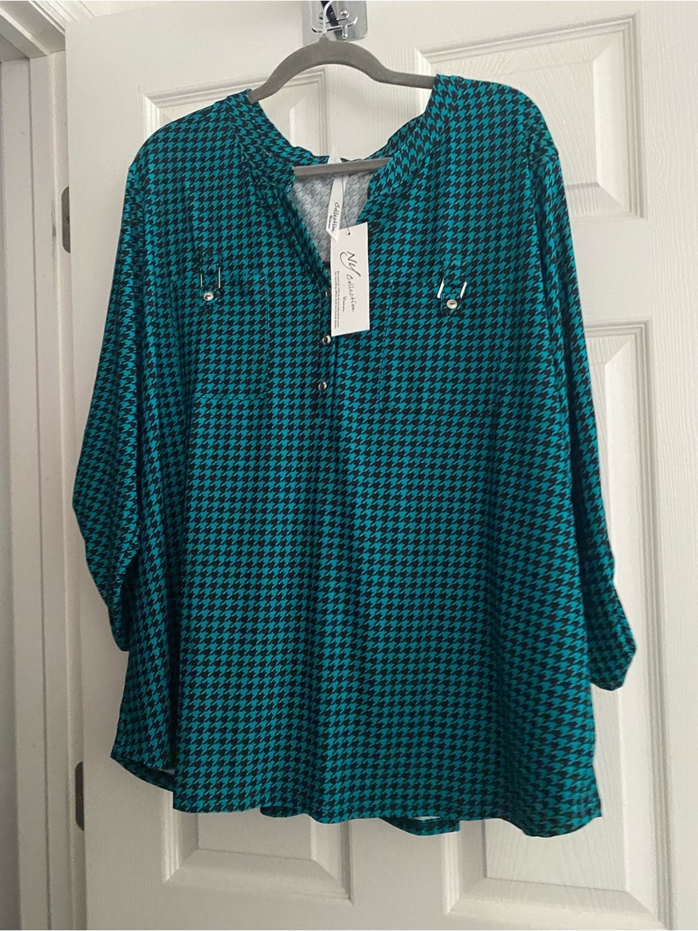 NWT NY Collection Houndstooth Split-Neck Tunic- 2X